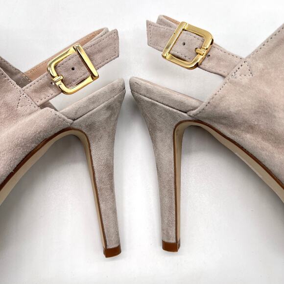 RENATTA JOP Suede Slingback Heels Womens 37 Taupe Gray Platform Stiletto Strap - Picture 9 of 13